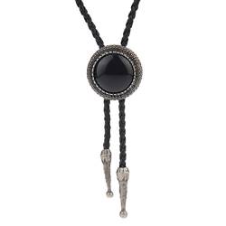 COOLLA Bolo Tie Cowboy Krawatten Leder Choker Halskette Vintage Türkis Anhänger für Damen Herren (runde Form Silber), Metall von COOLLA