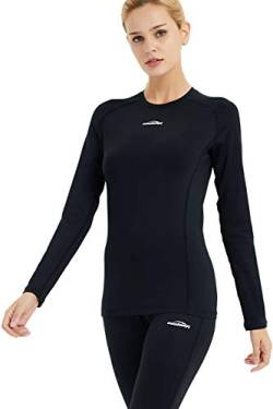 COOLOMG Damen Kompressionsshirt Langarm Funktionsshirt Thermowäsche Winter Baselayer Shirt Schwarz L von COOLOMG