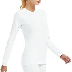 COOLOMG Damen Kompressionsshirt Langarm Funktionsshirt Thermowäsche Winter Baselayer Shirt Weiß Neu XS von COOLOMG