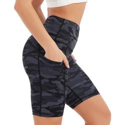 COOLOMG Damen Kurze Laufhose Yoga Shorts mit Taschen Radlerhose Sporthose Gym Fitness Workout Camo_schwarz M von COOLOMG