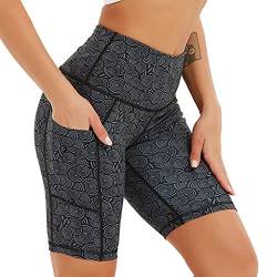 COOLOMG Damen Kurze Laufhose Yoga Shorts mit Taschen Radlerhose Sporthose Gym Fitness Workout Kreis_schwarz S von COOLOMG