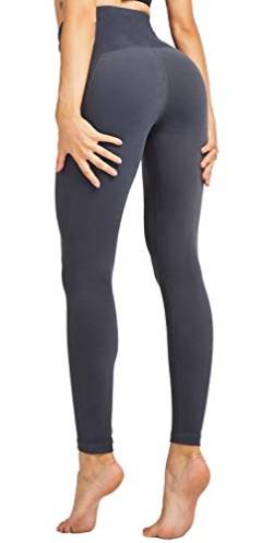 COOLOMG Damen Leggings Yoga Hose Hohe Taille Sporthose Laufhose Training&Fitness mit Taschen Dunkelgrau L von COOLOMG