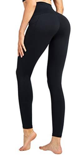COOLOMG Damen Leggings Yoga Hose Sporthose Laufhose Training Fitness mit Taschen Schwarz M von COOLOMG