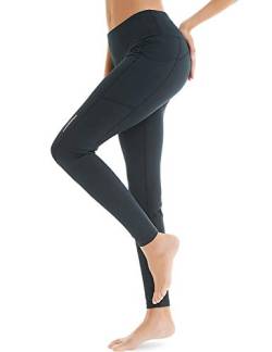 COOLOMG Damen Shorts Leggings Caprihose Yoga Sport Training Fitness mit Taschen ,Schwarz (lang),M von COOLOMG