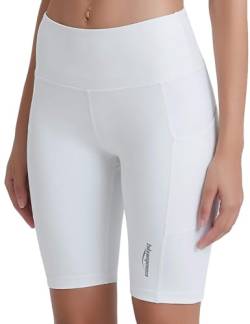 COOLOMG Damen Shorts Leggings Caprihose Yoga Sport Training Fitness mit Taschen ,Weiß (kurz),L von COOLOMG