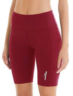 COOLOMG Damen Shorts Yoga Leggings Sporthose kurz Training Fitness mit Taschen Weinrot XL von COOLOMG