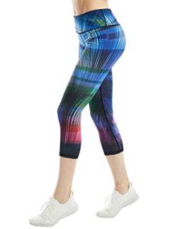 COOLOMG Damen Sport Leggings Laufhose 3/4 lang mit Taschen Yogahose Kompressionshose Kurve S von COOLOMG