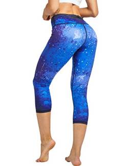 COOLOMG Damen Sport Leggings Laufhose 3/4 lang mit Taschen Yogahose Kompressionshose Nachthimmel M von COOLOMG