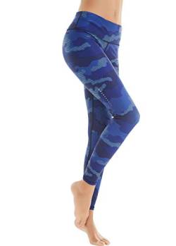 COOLOMG Damen Sport Leggings Laufhose lang mit Taschen Yogahose Kompressionshose Qx-Tarnung L von COOLOMG