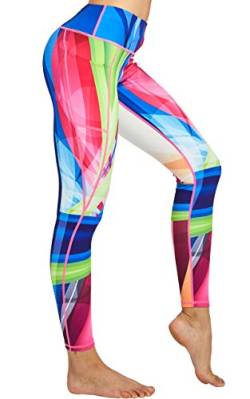 COOLOMG Damen Sport Leggings mit Taschen Blickdicht Sporthose Yogahose Laufhose Regenbogen L von COOLOMG