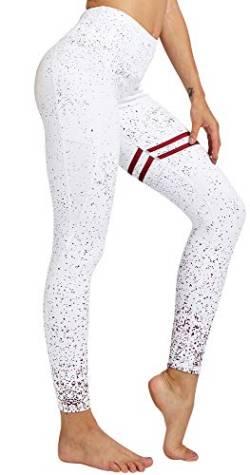 COOLOMG Damen Sport Leggings mit Taschen Blickdicht Sporthose Yogahose Laufhose Weiß L von COOLOMG