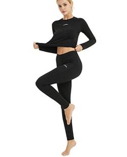 COOLOMG Damen Thermowäsche Set Funktionswäsche Baselayer Sport Joggen Outdoor Innenfleece Winter Schwarz L von COOLOMG