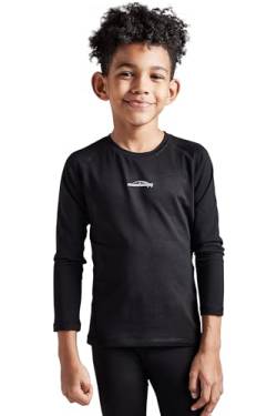 COOLOMG Kinder Thermounterhemd Thermounterwäsche Jungen Innenfleece Thermowäsche Skiunterwäsche Funktionsunterwäsche Winter Base Layer für Sport Fussball Ski Schwarz L von COOLOMG