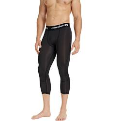 COOLOMG Kompressionshose Laufhose 3/4 Fitness & Training Funktionswäsche Hose Schnell trocknend für Herren Jugend Schwarz XL von COOLOMG