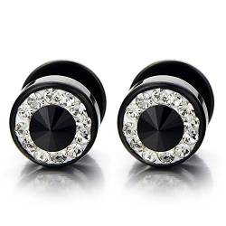 8MM Schwarz Herren Damen Ohrringe Zirkonia Edelstahl Ohrstecker Fakeplugs Fake Plug Tunnel Ohr-Piercing, 2 stück von COOLSTEELANDBEYOND