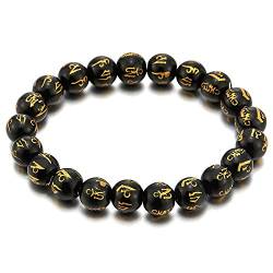 COOLSTEELANDBEYOND 10mm Herren Damen Schwarzen Edelsteine Beads Tibetan Armband aus Perlen, Mantra Om Mani Padme Hum, Buddhist Prayer Mala von COOLSTEELANDBEYOND