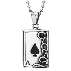 COOLSTEELANDBEYOND Ass-Karte Poker Herren Damen Anhänger Halskette aus Edelstahl mit Schwarzer Emaille Zirkonia Welle Wirbel Muster von COOLSTEELANDBEYOND