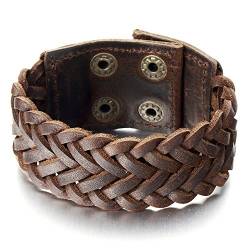 COOLSTEELANDBEYOND Braun Geflochtenes Leder-Armband für Herren Damen Leder Armband Schweißband Verwobenen Design von COOLSTEELANDBEYOND