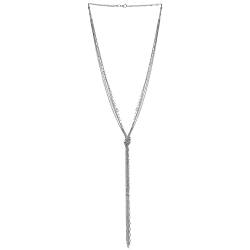 COOLSTEELANDBEYOND Chic Silber Lariat Halskette Statement Franse Quaste Anhänger Multi-Strang Lange Kette Y-Form Abendkleid Partei von COOLSTEELANDBEYOND