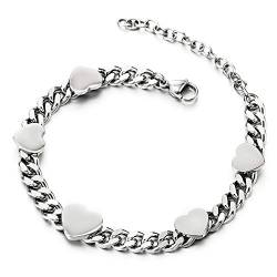 COOLSTEELANDBEYOND Damen Charm-Armband Gliederarmband Edelstahlarmband mit Five Spiegel Oberfläche Poliert Herz, Mode, Verstellbare von COOLSTEELANDBEYOND