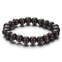 COOLSTEELANDBEYOND Dunkelbraun Herren Damen Holz-Armband, 10mm Tibetan Beads Buddhist Prayer Mala, Dark Brown von COOLSTEELANDBEYOND