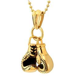 COOLSTEELANDBEYOND EIN Paar Goldfarben Boxhandschuh Edelstahl-Halskette für Herren Acrílica Anhänger, 60cm Stahl Kugelkette von COOLSTEELANDBEYOND