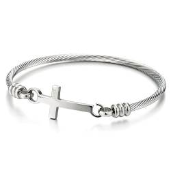 COOLSTEELANDBEYOND Edelstahl Horizontalen Seite Seitlich Kreuz Verdrehten Stahlkabel Armband für Damen Mädchen von COOLSTEELANDBEYOND