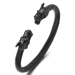 COOLSTEELANDBEYOND Einzigartiges Design Elastische Verstellbare-Schwarz Drachen Herren Armband Edelstahl Verdrehten Stahlkabel Armreif von COOLSTEELANDBEYOND