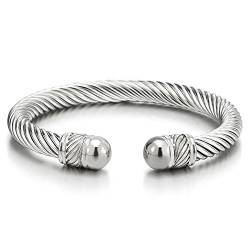 COOLSTEELANDBEYOND Elastische Verstellbare-Edelstahl Armband für Herren Damen Verdrehten Stahlkabel Armreif Poliert von COOLSTEELANDBEYOND