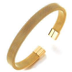 COOLSTEELANDBEYOND Elastische Verstellbare-Edelstahl Gold Gitter Stahlkabel Armband Herren Damen, Armreif von COOLSTEELANDBEYOND