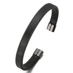 COOLSTEELANDBEYOND Elastische Verstellbare-Edelstahl Schwarz Gitter Stahlkabel Armband Herren Damen, Armreif von COOLSTEELANDBEYOND