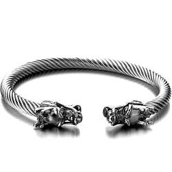 COOLSTEELANDBEYOND Elastische Verstellbare-Einzigartiges Design Drachen Herren Armband Edelstahl Verdrehten Stahlkabel Armreif von COOLSTEELANDBEYOND