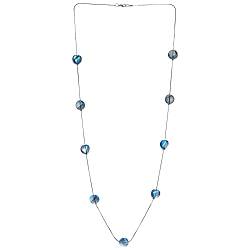 COOLSTEELANDBEYOND Elegante Statement Halskette Lange Kette mit Blau Facettiert Irregulär Kristall Perlen Charme Anhänger, Abendkleid von COOLSTEELANDBEYOND