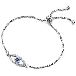 COOLSTEELANDBEYOND Exquisiten Stil Damen Edelstahl Gliederkette Armband mit Zirkonia Schutzes Bösen Blick, Verstellbare von COOLSTEELANDBEYOND