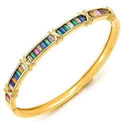 COOLSTEELANDBEYOND Exquisites Goldfarbenes X Knoten Armreif Armband für Damen, mit Regenbogen Farbenen Kubischen Zirkonia von COOLSTEELANDBEYOND