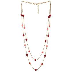 COOLSTEELANDBEYOND Gold Rot Statement Halskette Zwei Strang Lange Kette mit Rot Kristall Perlen Charme Anhänger, Modisch, Abendkleid von COOLSTEELANDBEYOND