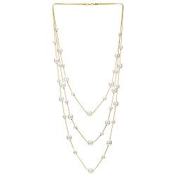COOLSTEELANDBEYOND Gold Weiß Statement Halskette Drei Stränge Lange Kette mit Synthetische Perle Perlen Anhänger, Abendkleid Elegante von COOLSTEELANDBEYOND