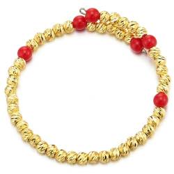 COOLSTEELANDBEYOND Gold und Rot Wulst Armband Manschetten Armreif für Damen, Elastische Verstellbare von COOLSTEELANDBEYOND