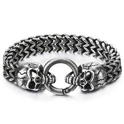 COOLSTEELANDBEYOND Gotik Biker Herren Schädel Franco Link Panzerkette Armband aus Edelstahl mit Federringverschluss, Rauhe Oberfläche von COOLSTEELANDBEYOND