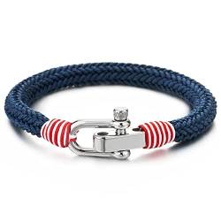 COOLSTEELANDBEYOND Große Blau Rot Weiß Schraube Anker Armband Damen Herren, mit Geflochtene Strap Baumwolle, Nautisch Matrose Wickeln von COOLSTEELANDBEYOND