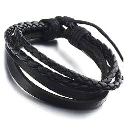 COOLSTEELANDBEYOND Handarbeit Geflochtenem Lederarmband Multi-Strang für Herren für Damen Schwarz Leder Wickeln um Strap Schweissband von COOLSTEELANDBEYOND