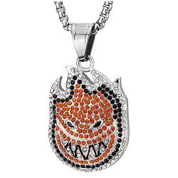 COOLSTEELANDBEYOND Herren Damen Bösen Niedliche Monster Edelstahl-Halskette Anhänger mit Weiß Schwarz und Orange Zirkonia von COOLSTEELANDBEYOND