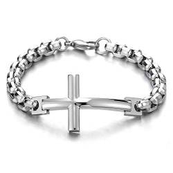 COOLSTEELANDBEYOND Herren Damen Edelstahl Horizontalen Seite Seitlich Kreuz Gliederkette Armband, Poliert von COOLSTEELANDBEYOND