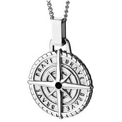COOLSTEELANDBEYOND Herren Damen Edelstahl Klein Kompass Kreis Medaille Anhänger Halskette mit Schwarz Zirkonia von COOLSTEELANDBEYOND