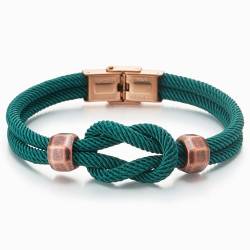 COOLSTEELANDBEYOND Herren Damen Freundschaftsbänder Nautischen Knoten Baumwolle Riemen Zwei Runden Schweißband Armband, Blau Grün von COOLSTEELANDBEYOND