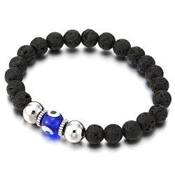 COOLSTEELANDBEYOND Herren Damen Schwarz Vulkan Vulkanisch Stein Perlen Armband mit Murano-Stil Glas, Mauvais Oeil, Prayer Mala von COOLSTEELANDBEYOND