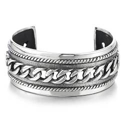 COOLSTEELANDBEYOND Männlich Breiten Herren Damen Armband Armreif aus Edelstahl Farbe Silber mit Panzerkette Ornament von COOLSTEELANDBEYOND