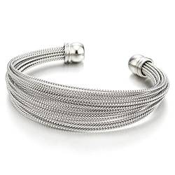 COOLSTEELANDBEYOND Multi-Strang Edelstahl Elastische Damen Mädchen Armband Verstellbare Armreif von COOLSTEELANDBEYOND