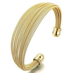 COOLSTEELANDBEYOND Multi-strang Edelstahl Elastische Damen Armband Verstellbare Armreif Gold Farbe von COOLSTEELANDBEYOND
