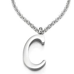 COOLSTEELANDBEYOND Name Initiale Alphabet Buchstaben A bis Z Anhänger Edelstah Halskette für Damen Herren mit 50cm Stahl Seil-Kette - C von COOLSTEELANDBEYOND